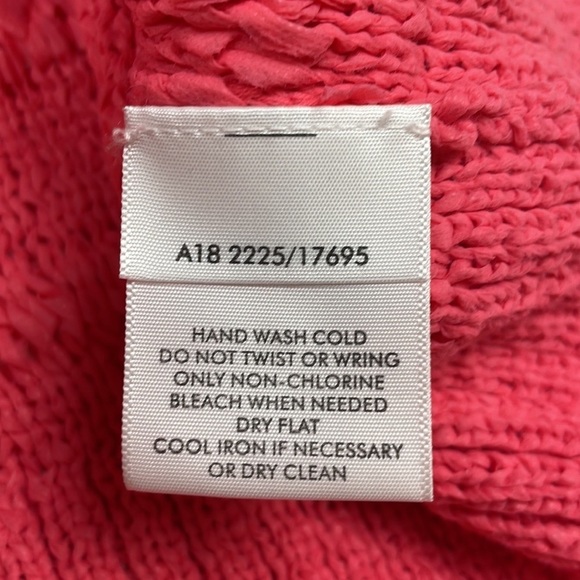 White & Warren Crochet Knit Crewneck Long Sleeve Sweater Coral Pink Small - Picture 8 of 10